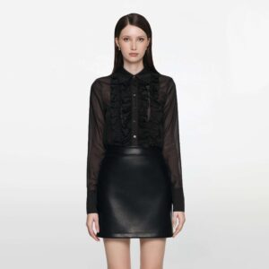 Black Shimmer Organza Ruffle Blouse