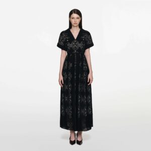 Black 3D Embroidered Lace Midi Dress