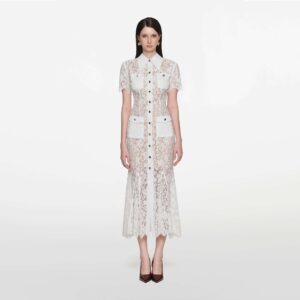 White Lace Mermaid Midi Dress