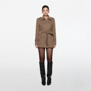 Mocha Lambswool-Blend Cropped Trench Coat