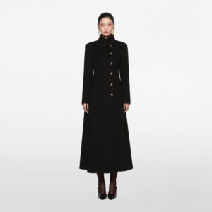 Black Lambswool-Blend Trench Coat