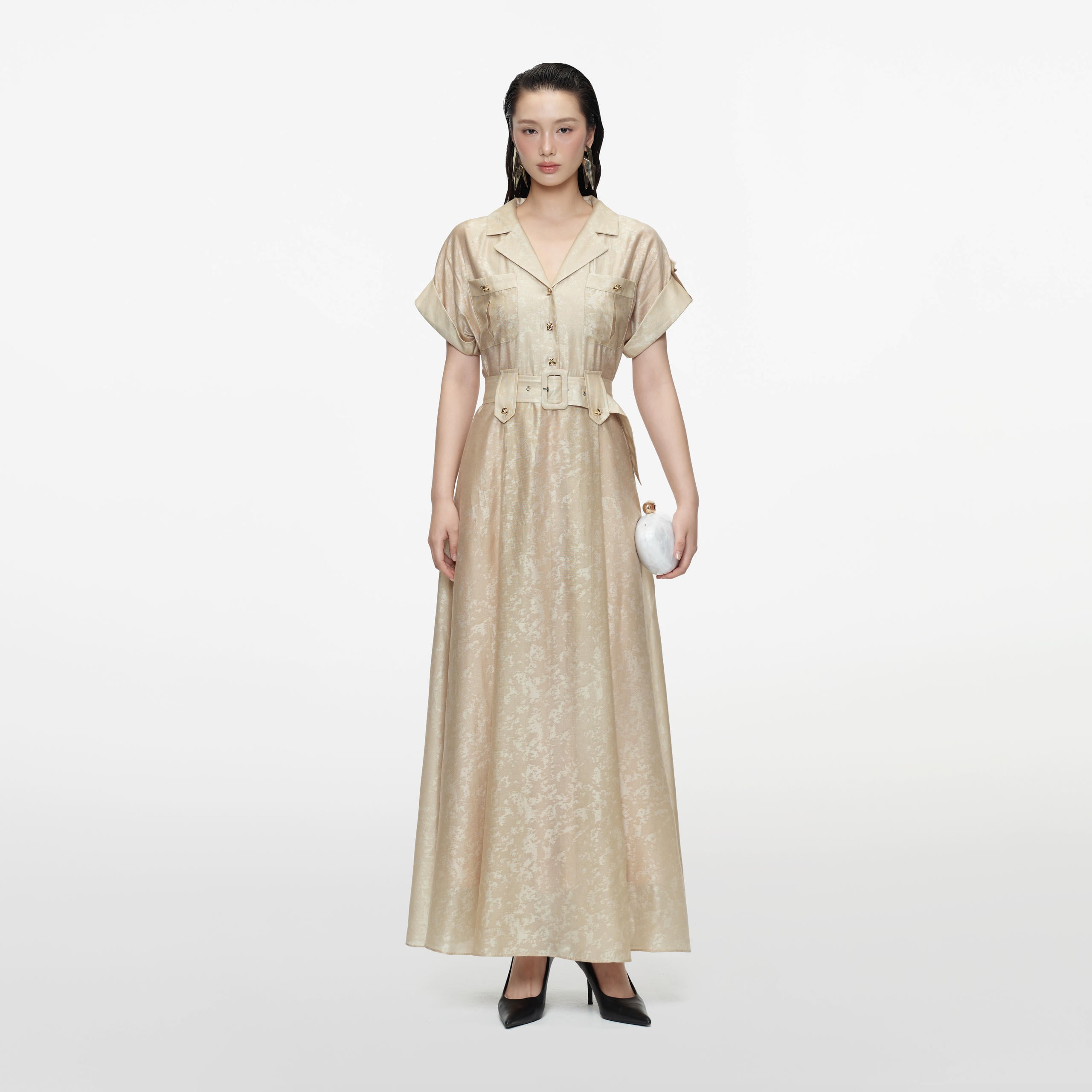 Brown Organza A-Line Maxi Dress