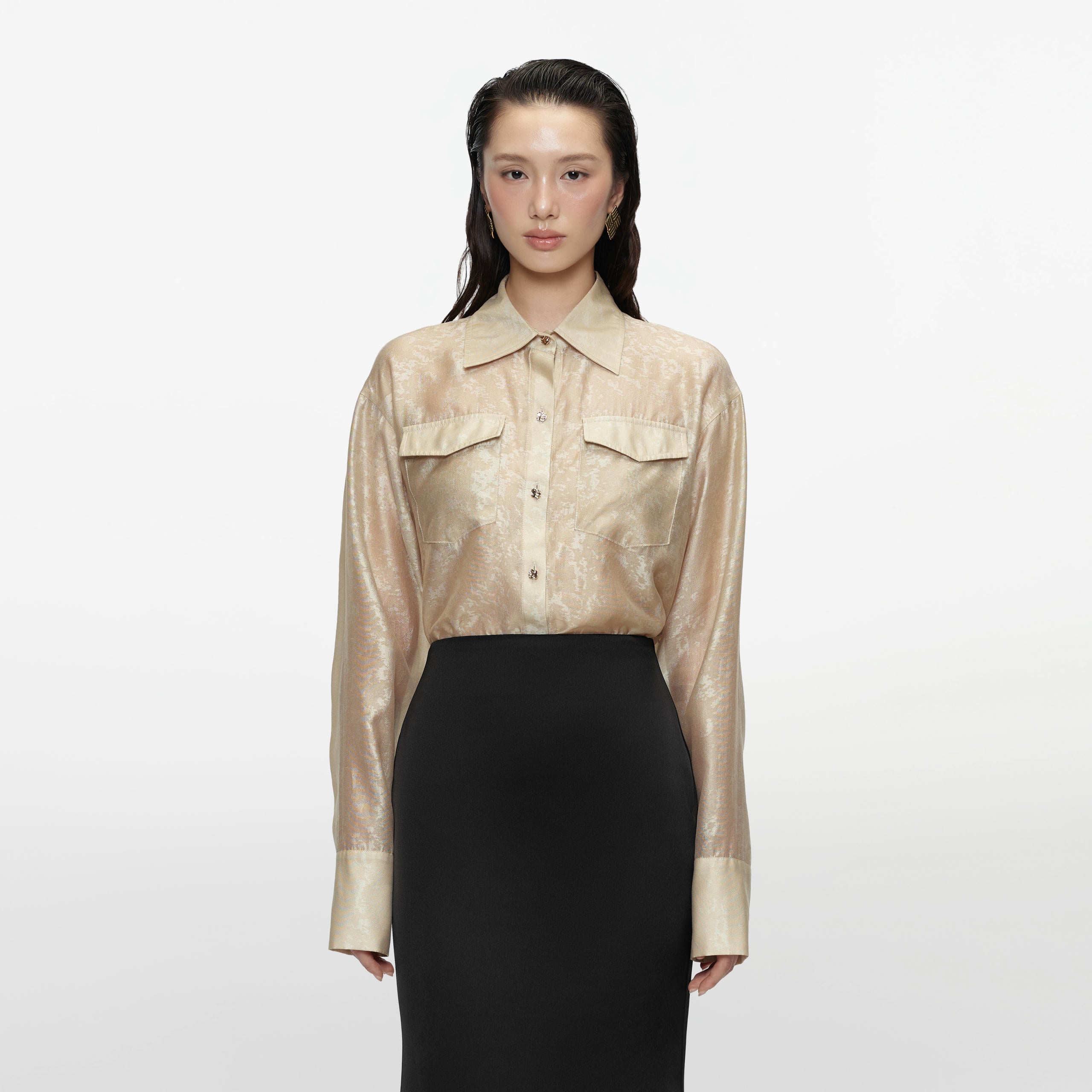 Brown Organza Oversized Shirt